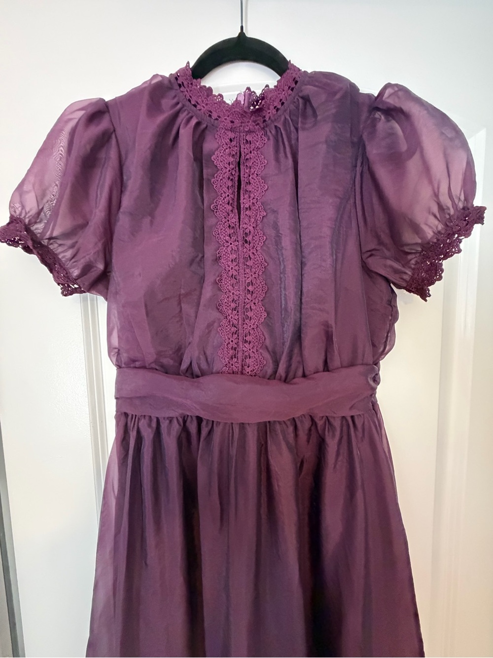 Deep Plum Dress with Lace Trim - Picture 7 of 8